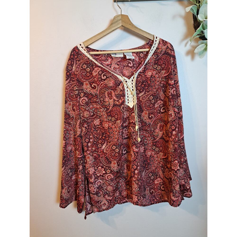 Faded Glory Women's Boho Flowy Paisley Light Weight Long Sleeve Sz 18